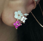 Stud Earrings with Spring Flowers NO 13 White and pink Rose Gold Plated Silver