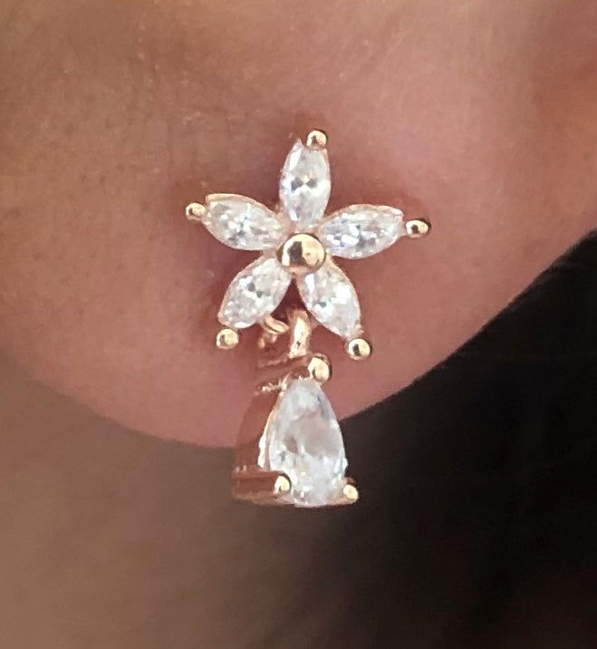 Stud Earrings with Spring Flowers NO 14 White Rose Gold Plated Silver
