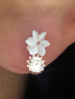 Stud Earrings with Spring Flowers NO 15 White Rose Gold Plated Silver
