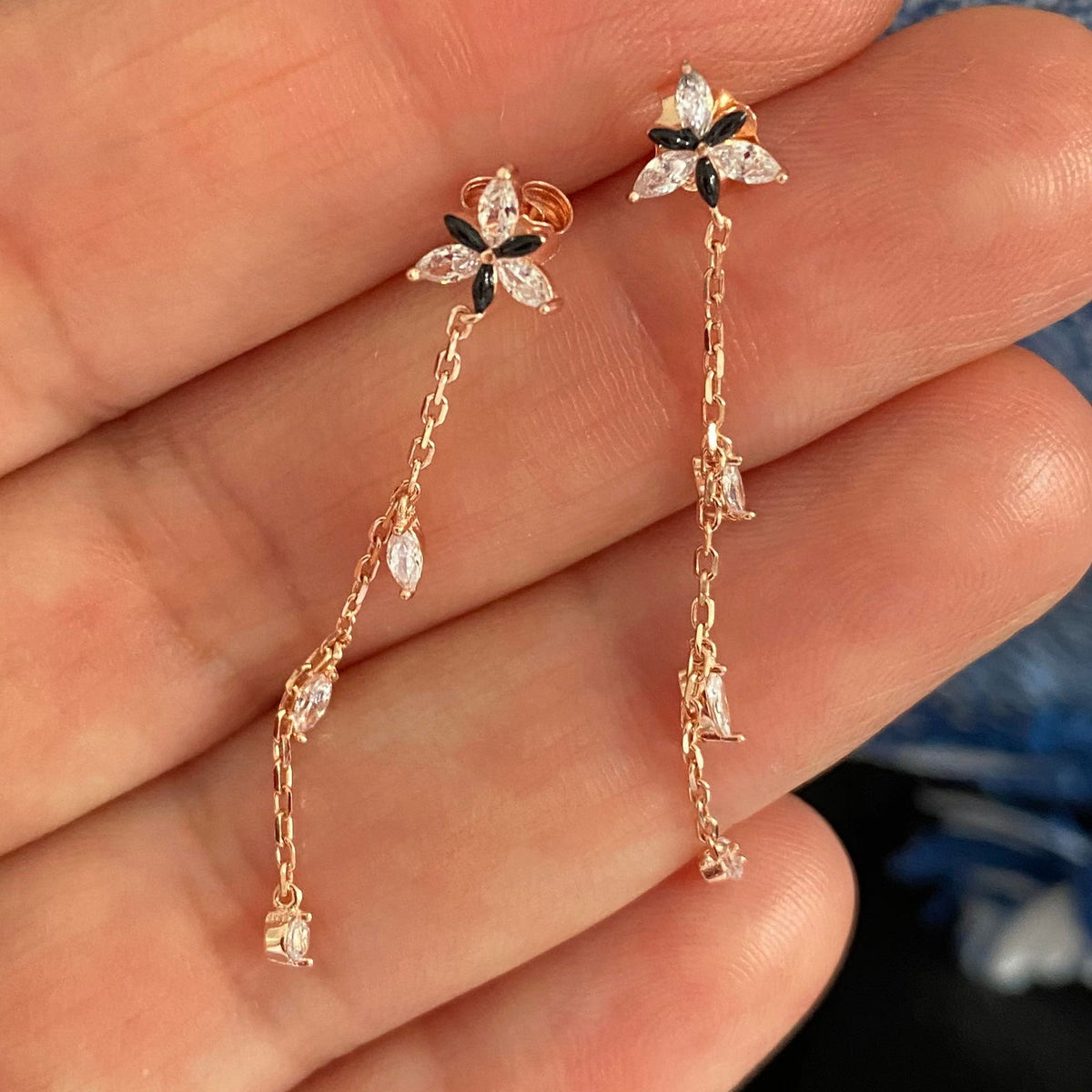 Stud Earrings with Spring Flowers NO 11 White Rose Gold Plated Silver
