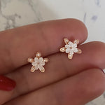 Stud Earrings with Spring Flowers NO 9 White Rose Gold Plated Silver