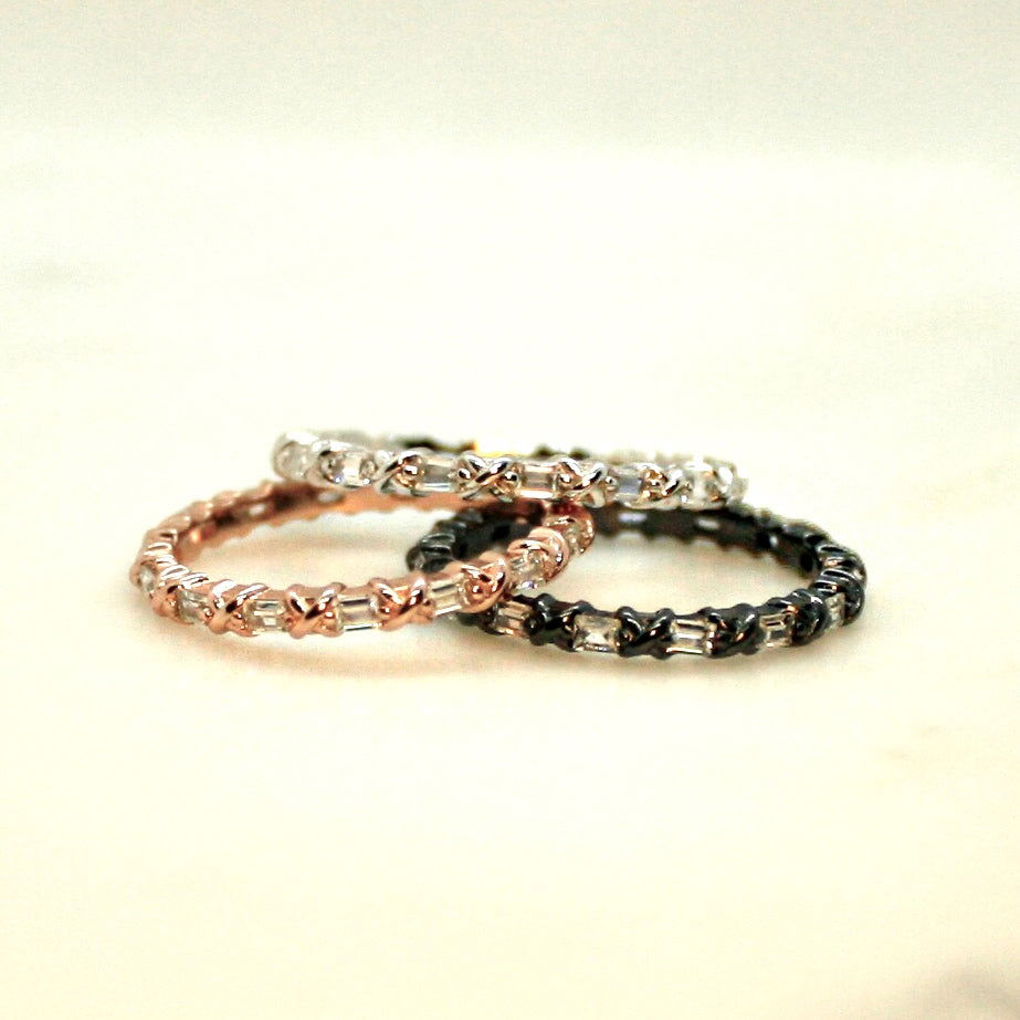 Thin Pave-set Ring with Small Square Clear Zircon Stones