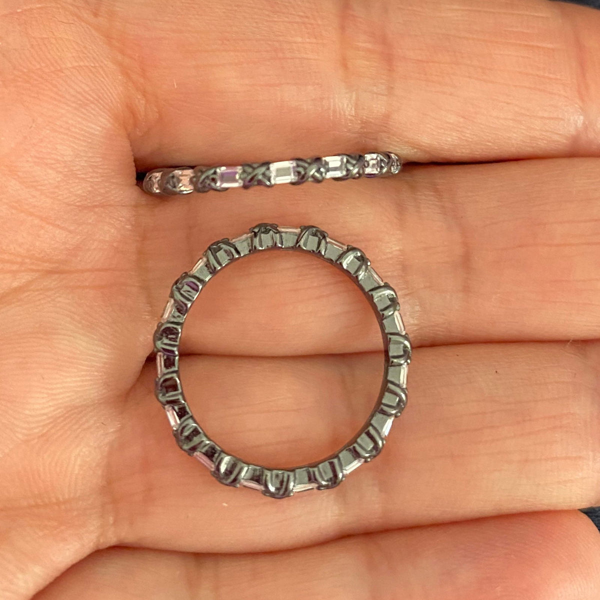 Thin Pave-set Ring with Small Square Clear Zircon Stones