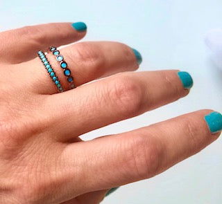 Thin Paveset Rose Gold Plated Silver Rings turquoise