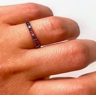 Thin Paveset Rose Gold Plated Silver Rings Rainbow