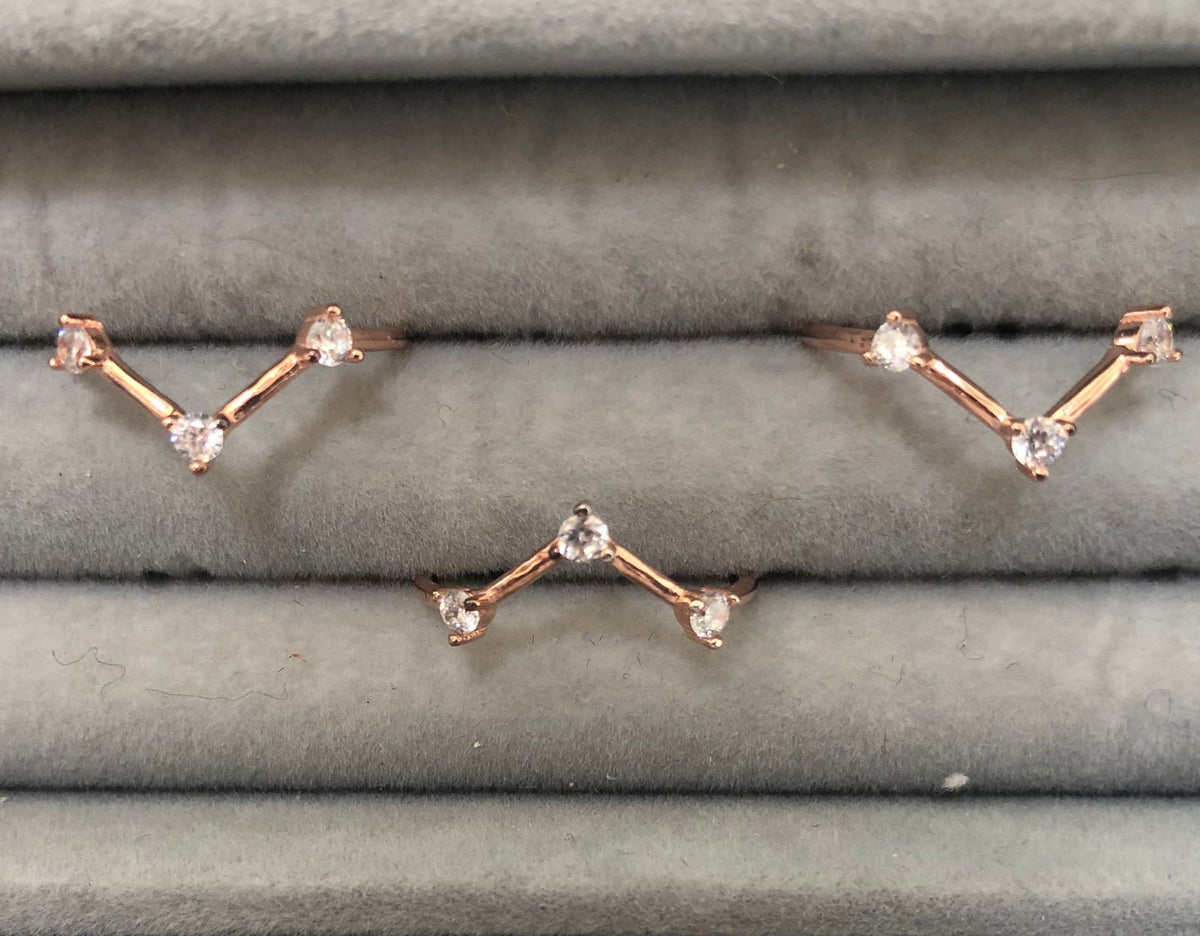 Thin Rings with Clear Zircon Stones - Sparkle Collection O Rose gold plated silver No3