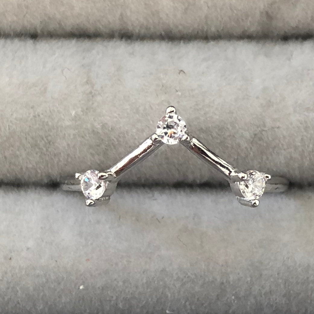 Thin Rings with Clear Zircon Stones - Sparkle Collection Q Silver No3