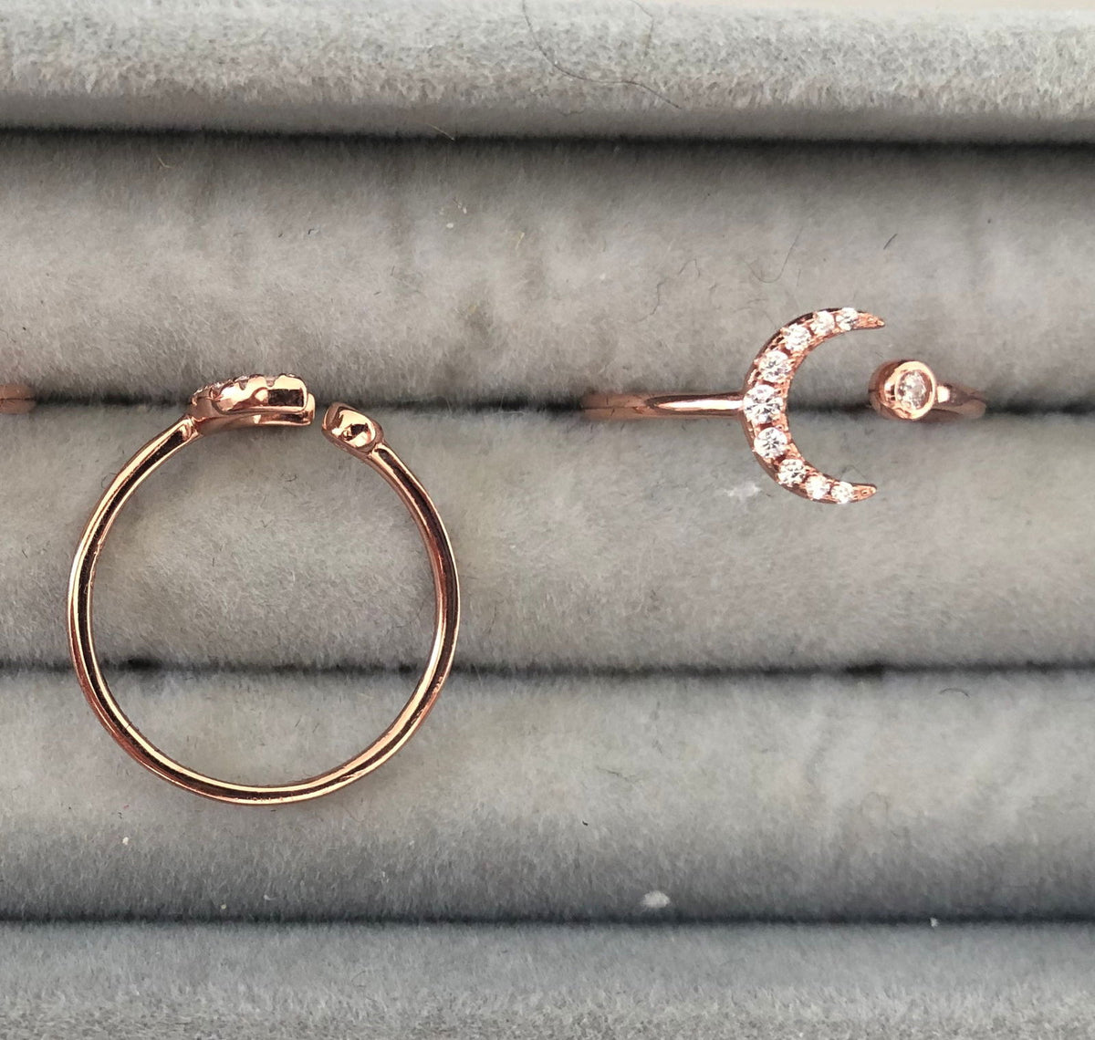 Thin Rings with Clear Zircon Stones - Sparkle Collection Adjustable Rose Gold Plated Silver No6
