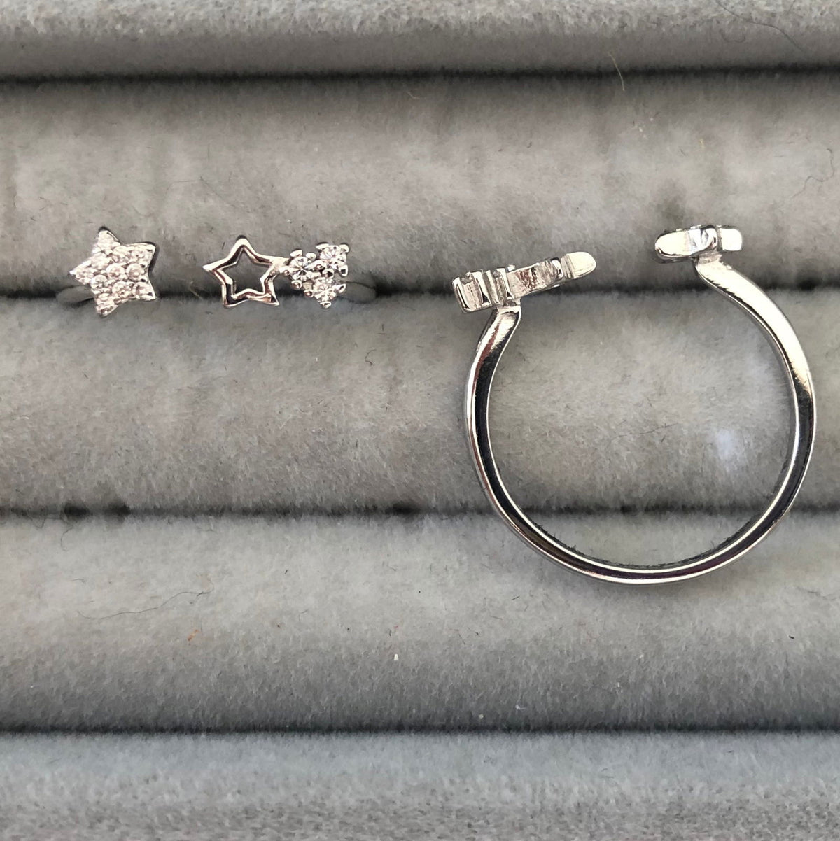 Thin Rings with Clear Zircon Stones - Sparkle Collection Adjustable Silver No5