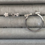 Thin Rings with Clear Zircon Stones - Sparkle Collection Adjustable Silver No5