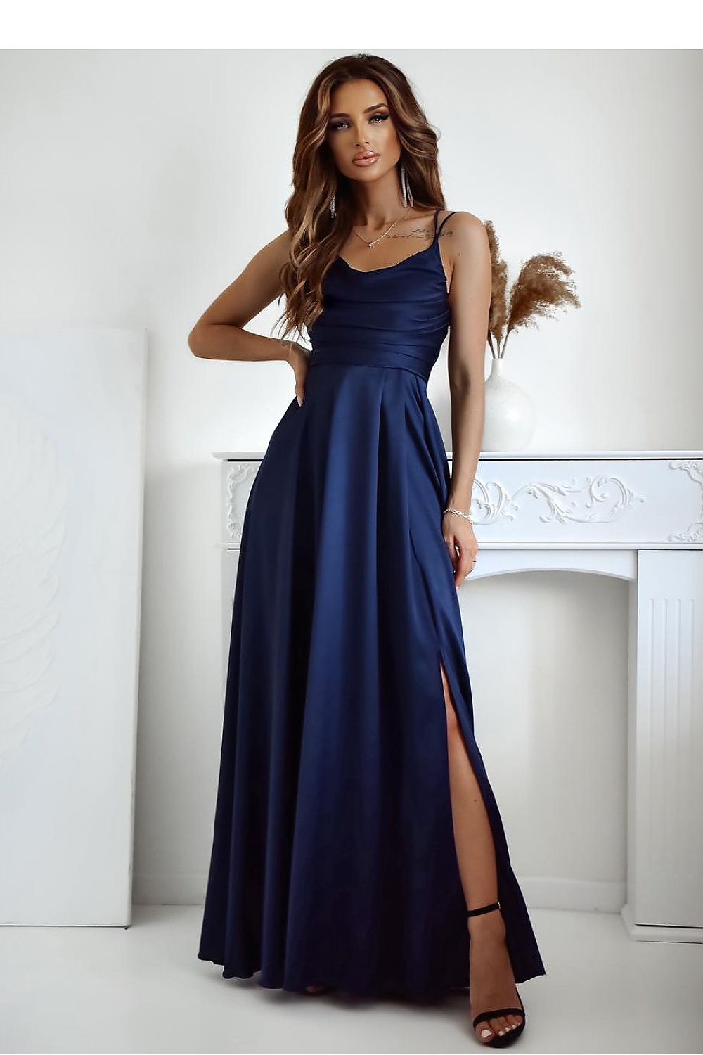 Thin Strap Long Occasion Maxi Dress | With You navy blue