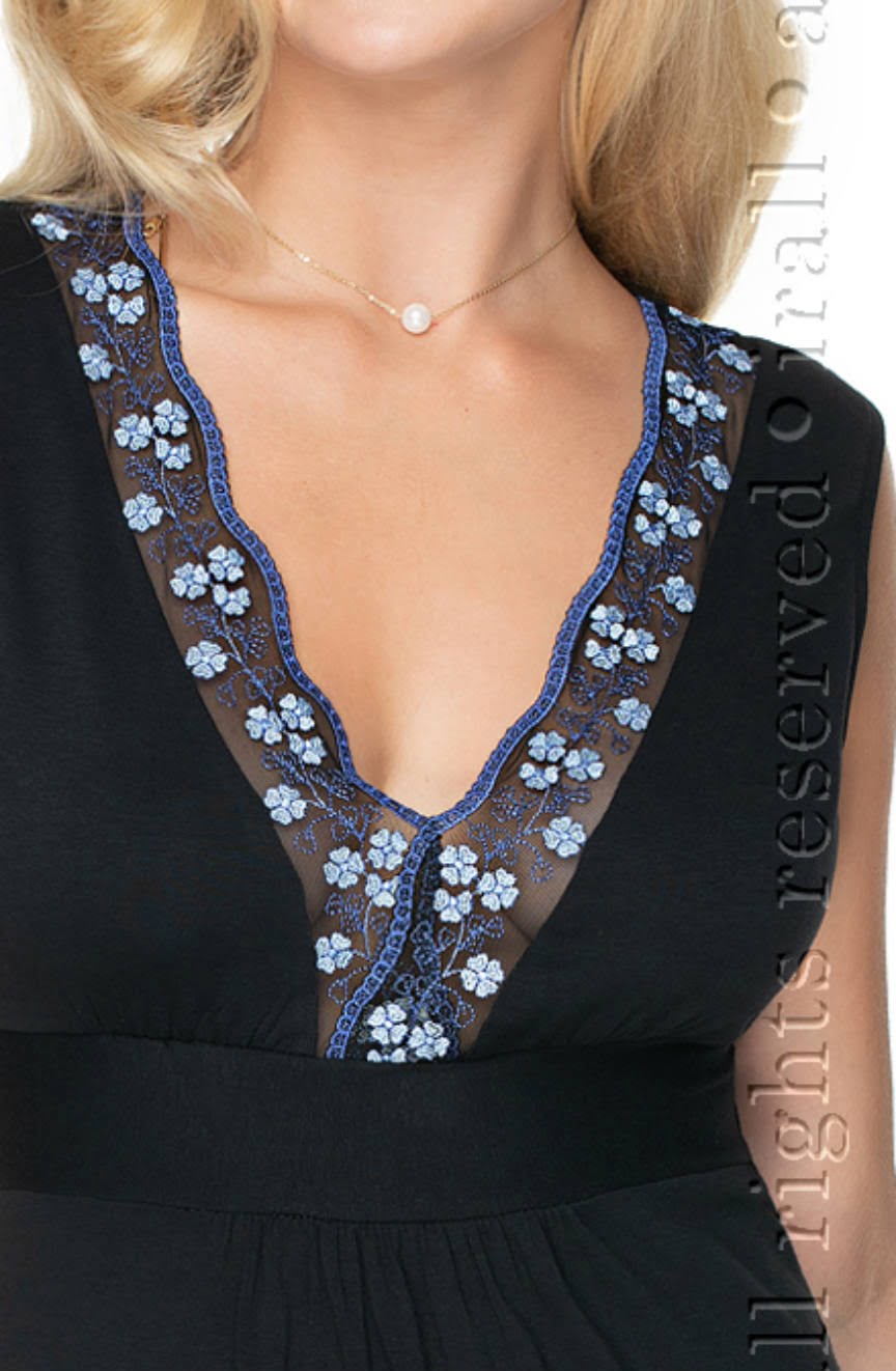 Irall Titania Soft Viscose Embroidered Nightdress Black / Blue