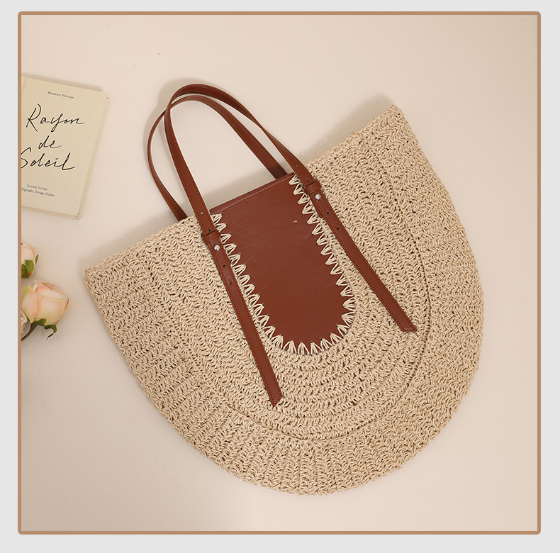 Valerie Semicircle Large Capacity French Style Shoulder Straw Holiday Vacation Bag