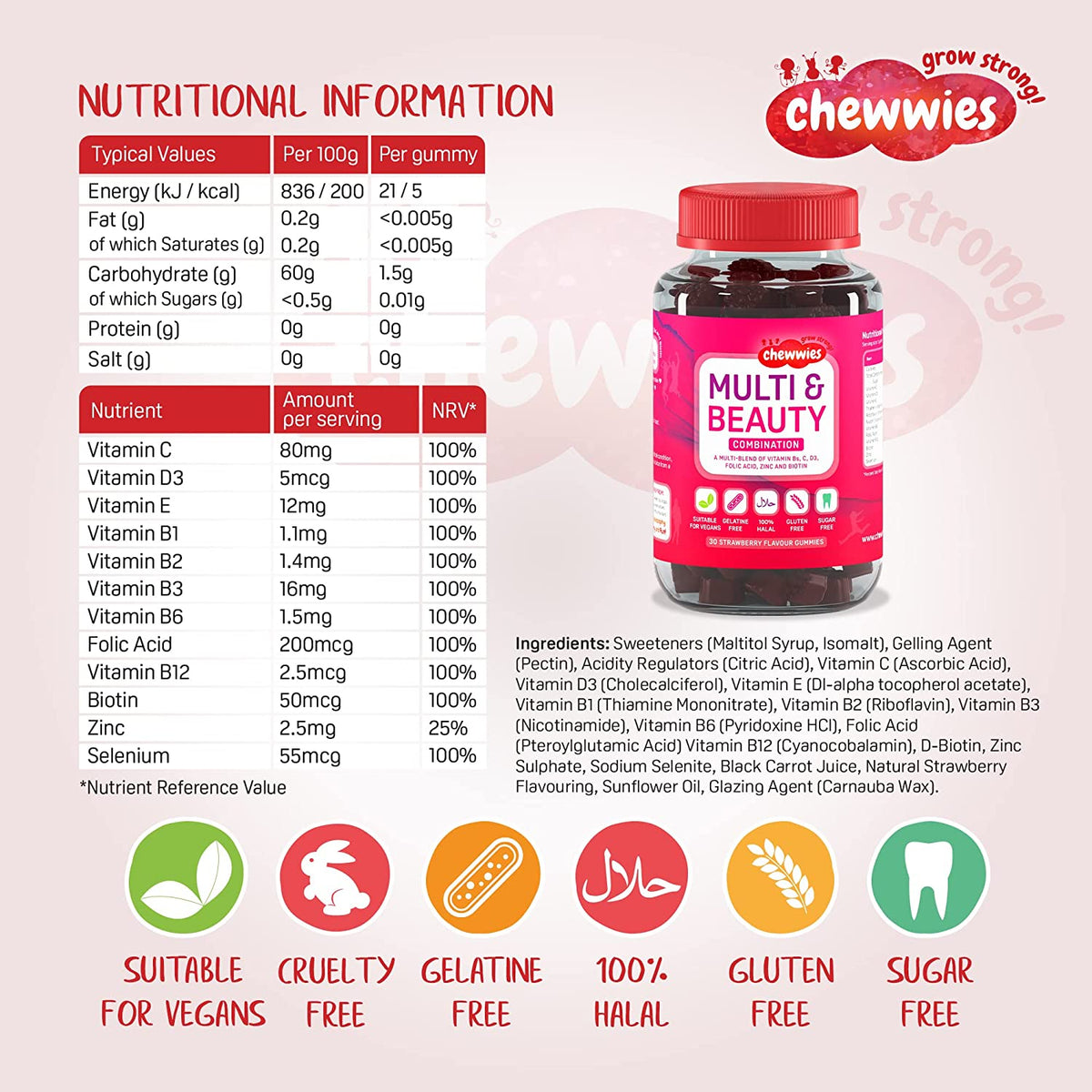Chewwies Vegan Hair, Skin & Nail Multivitamins 30 Gummies