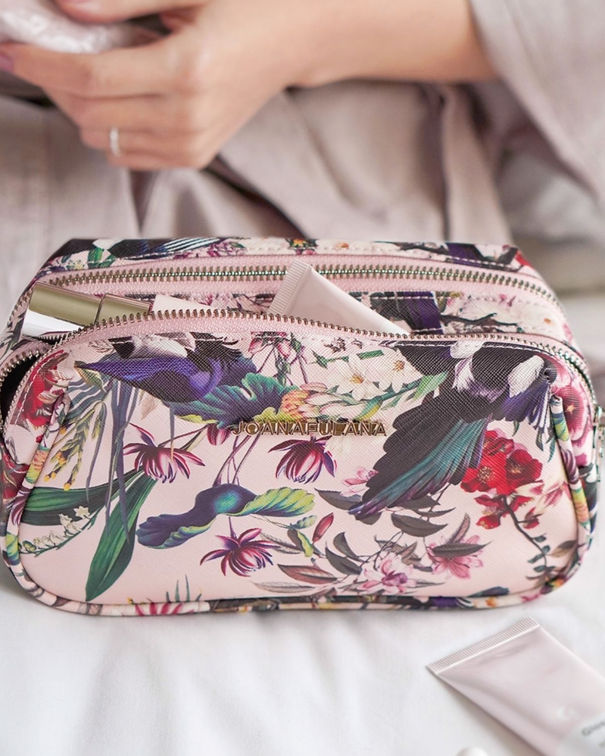 Joana Fulana Vegan Leather Wash Bag Pink Butterfly