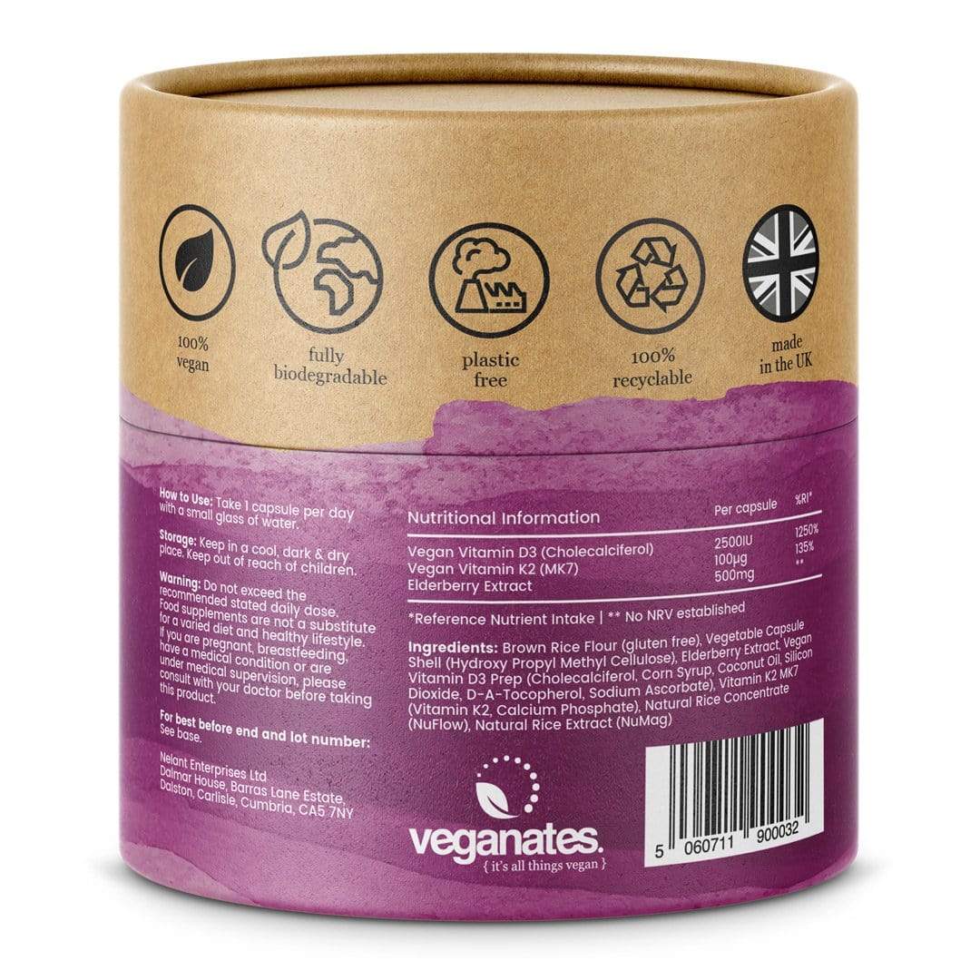 Vegan Vitamin D3 2500IU & K2 MK7 100µg With Elderberry Extract