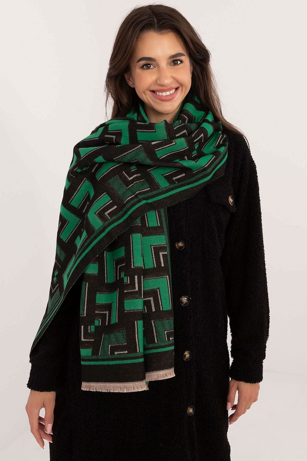 Viscose Wool Mix Shawl 190cm | 9 Colours | AT black 2 one-size-fits-all