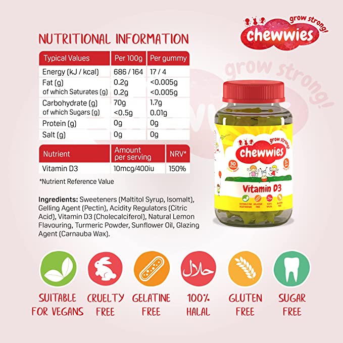 Chewwies Vitamin D3 30 Sugar Free Vegan Gummies