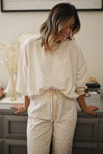 White Cheetah Print Two Piece Loose Fit Cosy Loungewear Set