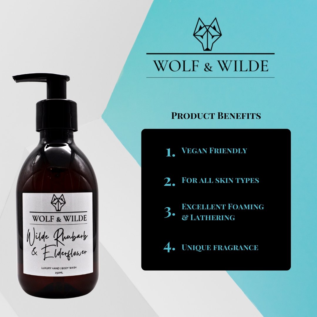 Wolf & Wilde Rhubarb & Elderflower Luxury 2 In 1 Liquid Soap - Hand & Body Wash 250ml