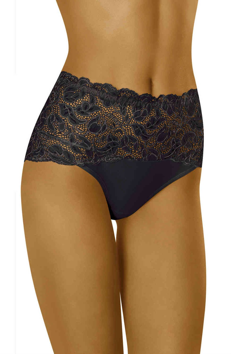 Wolbar Teri Cotton Floral Lace Scalloped Edge Black