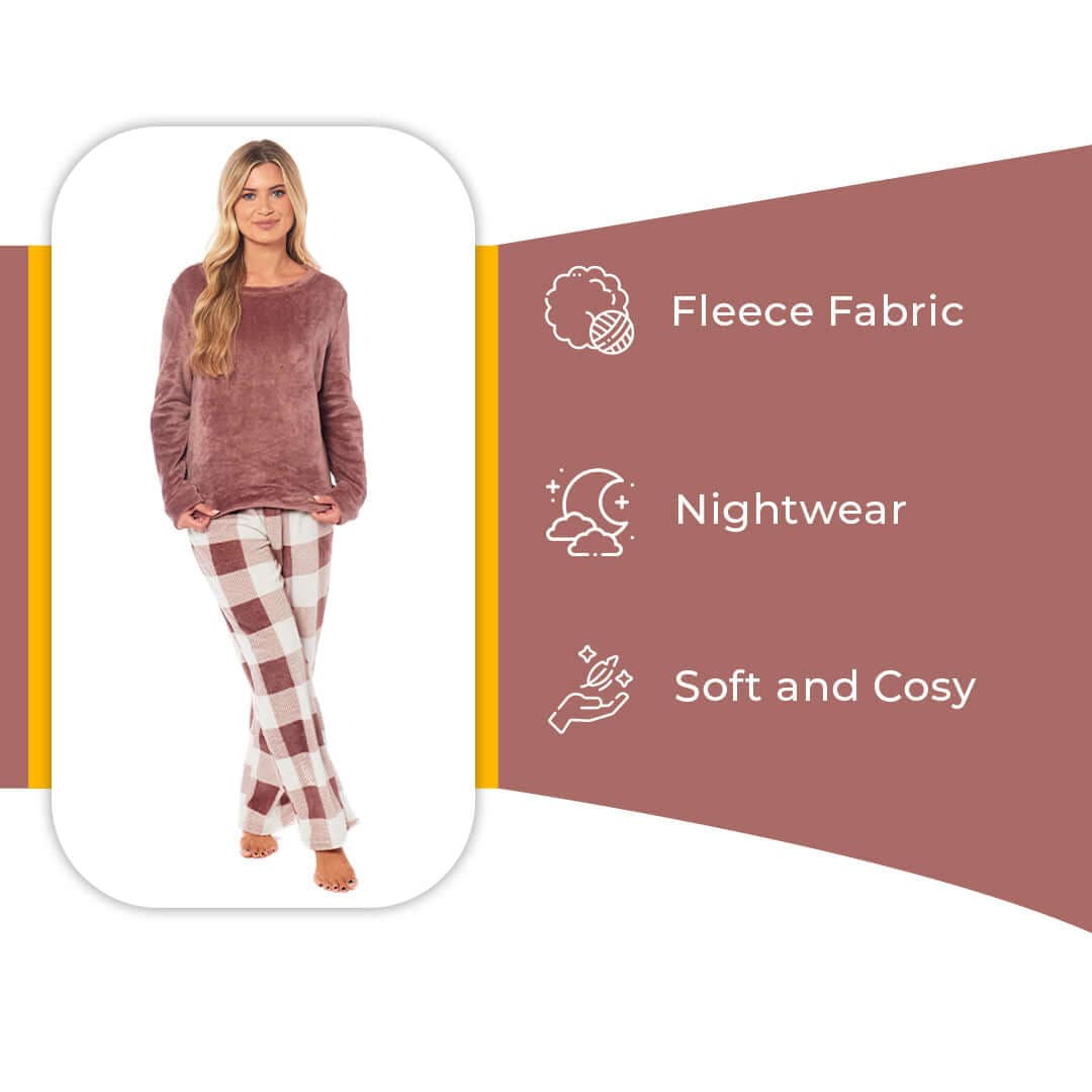 Daisy Dreamer Women's Buffalo Check Fleece Warm Pyjamas Set