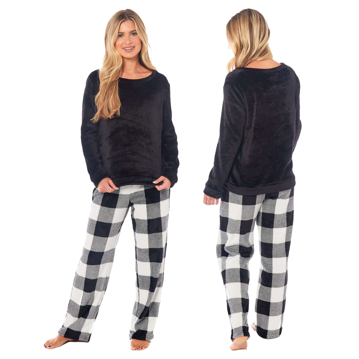 Daisy Dreamer Women's Buffalo Check Fleece Warm Pyjamas Set