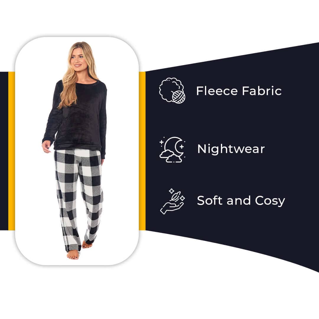 Daisy Dreamer Women's Buffalo Check Fleece Warm Pyjamas Set