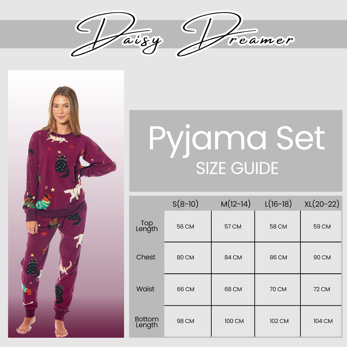 Daisy Dreamer Women's Cats & Dogs Soft Fleece Warm Pyjama Set