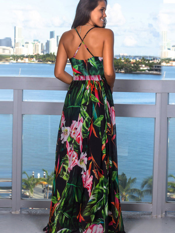 Women's Fashion Colourful Sling Print Beach Vacation Dress | 15 Colours