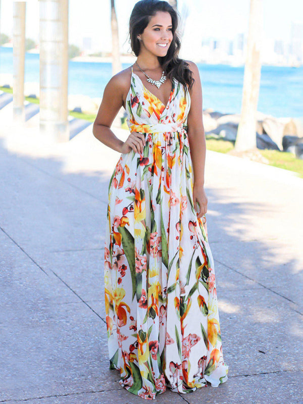 Women's Fashion Colourful Sling Print Beach Vacation Dress | 15 Colours