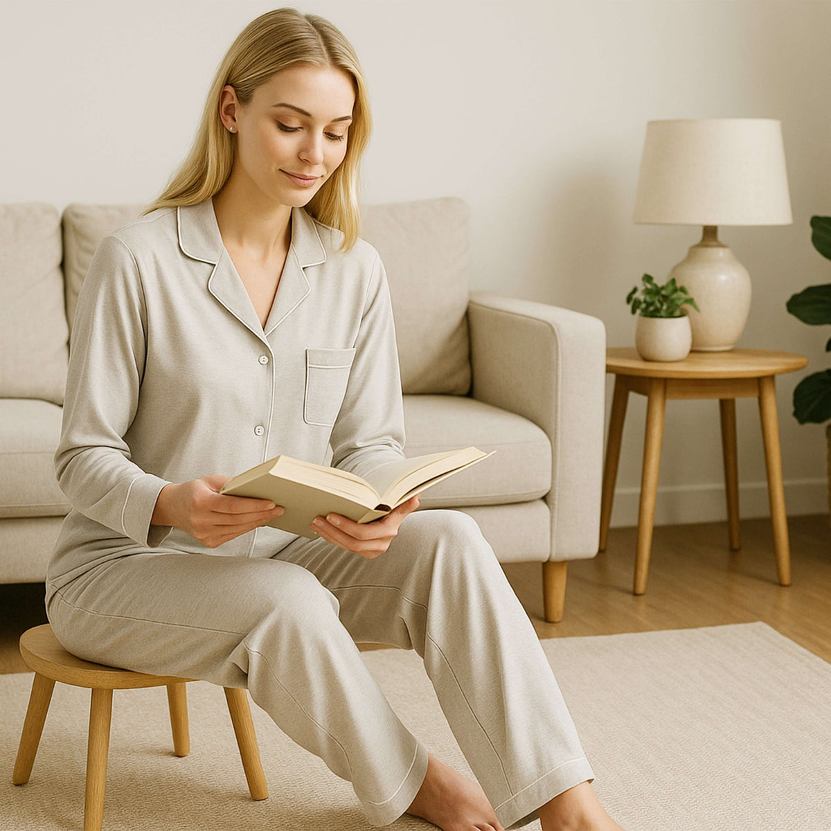 Daisy Dreamer Grey Pyjama Set - Soft Touch Button-Up Top & Bottoms