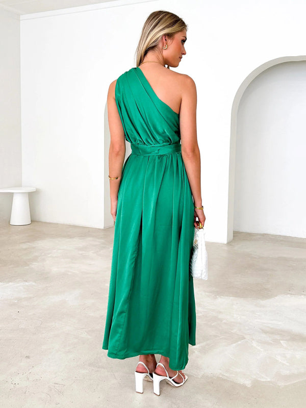 Women's One Shoulder Slim Waist Strapless Backless Belted Dress | 10 Designs