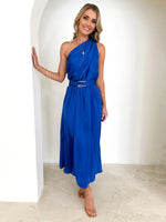 Women's One Shoulder Slim Waist Strapless Backless Belted Dress | 10 Designs