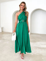 Women's One Shoulder Slim Waist Strapless Backless Belted Dress | 10 Designs