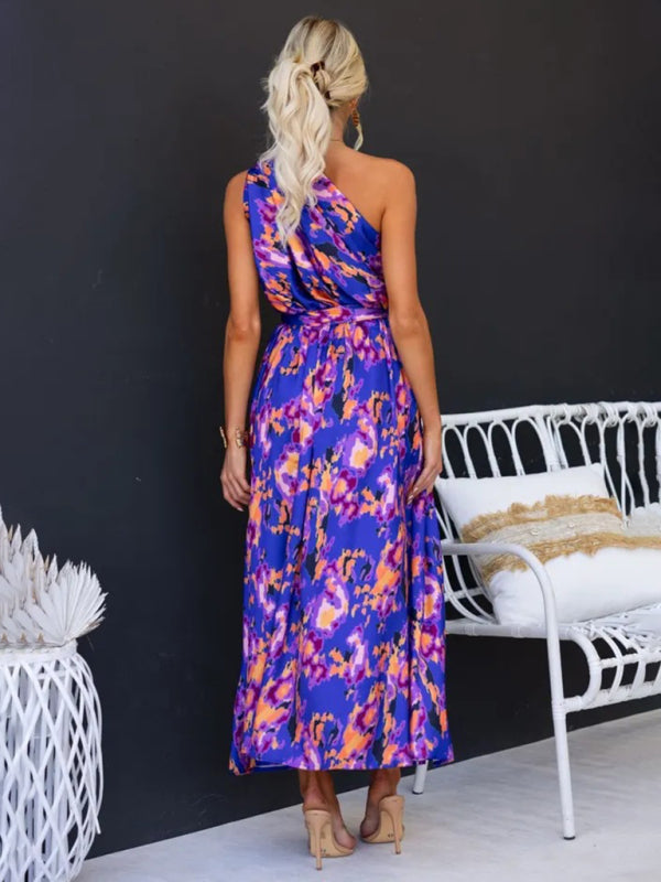 Women's One Shoulder Slim Waist Strapless Backless Belted Dress | 10 Designs