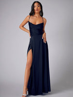 Women's Sexy Slim fit Backless Spaghetti Strap Cowl Neck Dress Champlain color