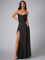 Women's Sexy Slim fit Backless Spaghetti Strap Cowl Neck Dress Black