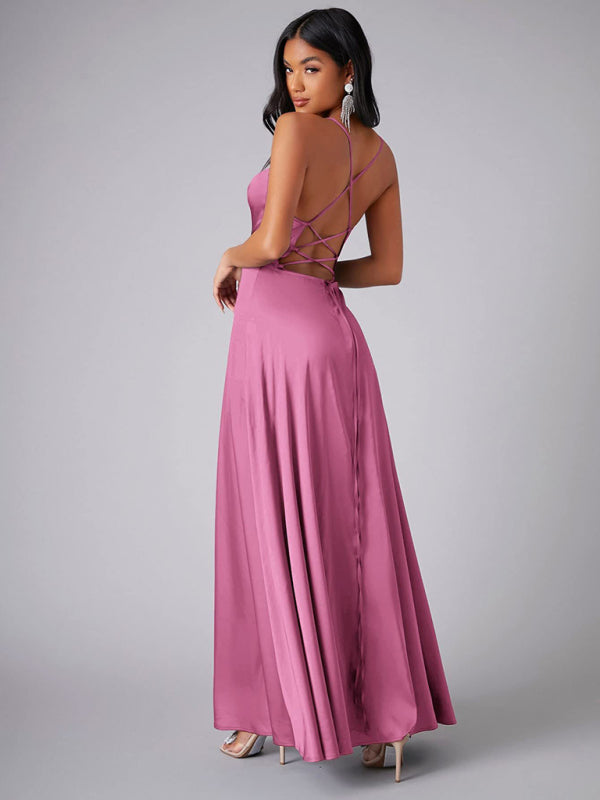 Women's Sexy Slim fit Backless Spaghetti Strap Cowl Neck Dress