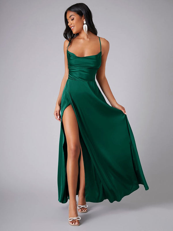 Women's Sexy Slim fit Backless Spaghetti Strap Cowl Neck Dress