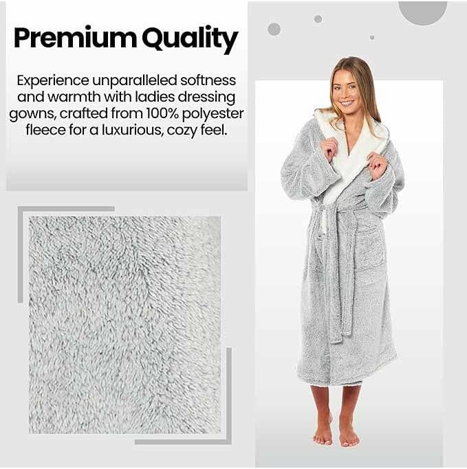 Daisy Dreamer Shimmer Grey Fleece Hooded Robe - Soft Plush Dressing Gown