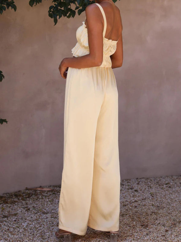 Women's Strap Top Wide-leg Pants Trouser & Top Co-ord Set