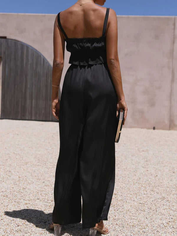 Women's Strap Top Wide-leg Pants Trouser & Top Co-ord Set