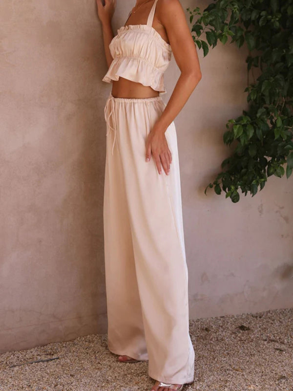 Women's Strap Top Wide-leg Pants Trouser & Top Co-ord Set