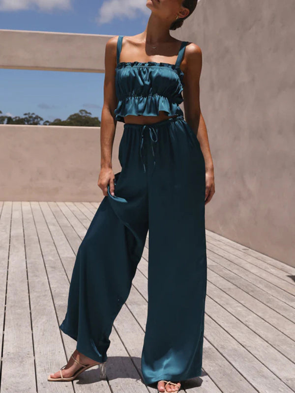 Women's Strap Top Wide-leg Pants Trouser & Top Co-ord Set