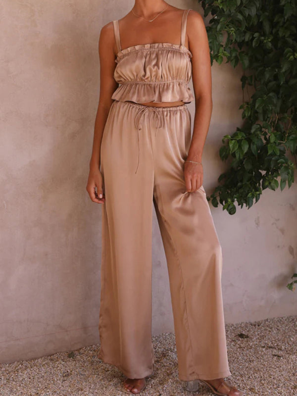 Women's Strap Top Wide-leg Pants Trouser & Top Co-ord Set