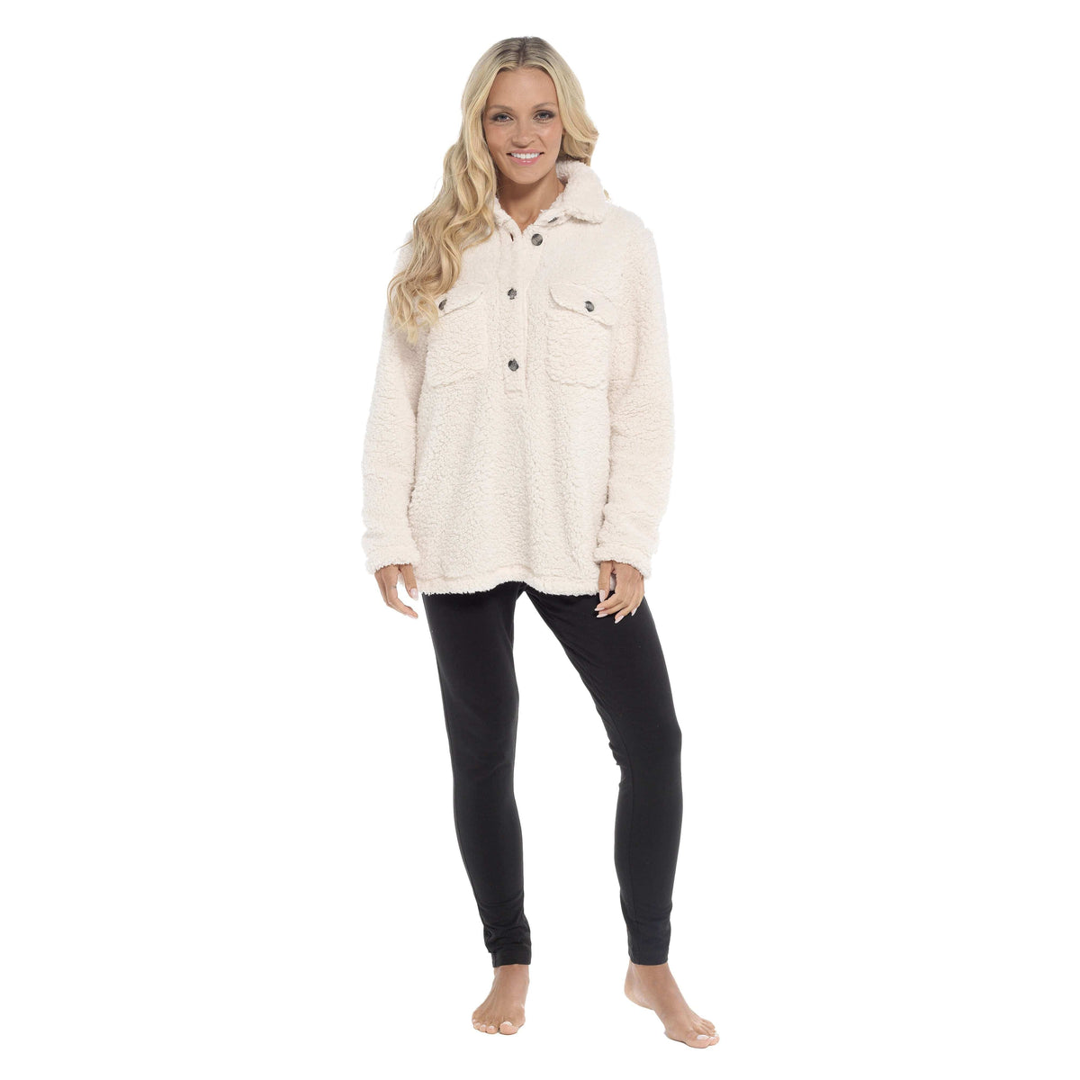 Daisy Dreamer Ultra-Soft Sherpa Lounge Set - Long Sleeve Top & Leggings with Pockets CREAM