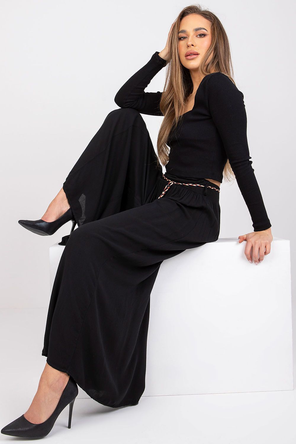 Och Bella Women’s High Waisted Wide Leg Trousers black