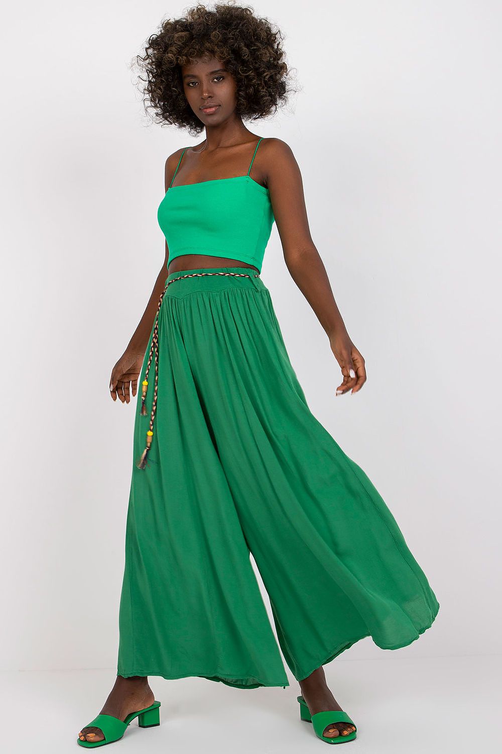 Och Bella Women’s High Waisted Wide Leg Trousers green