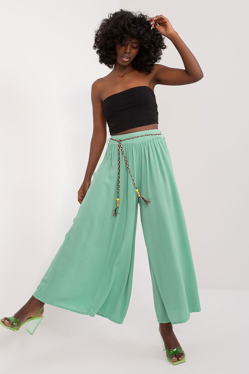 Och Bella Women’s High Waisted Wide Leg Trousers green 3